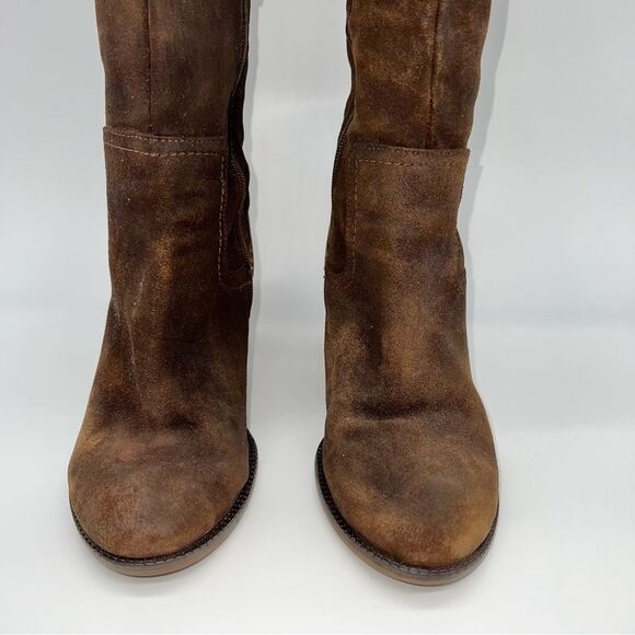 Franco Sarto Elnora Brown Suede Over the Knee Block Heeled Boots w/Tassel - Picture 4 of 13